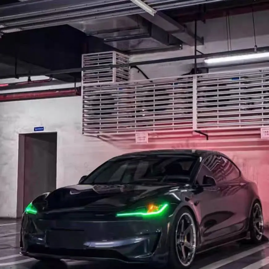 Подходит для Tesla 2024, модель 3, модифицированный красочный светодиодный дневной ходовой свет, золотой глаз, лимон, желтый, синий, красный, глаз дьявола