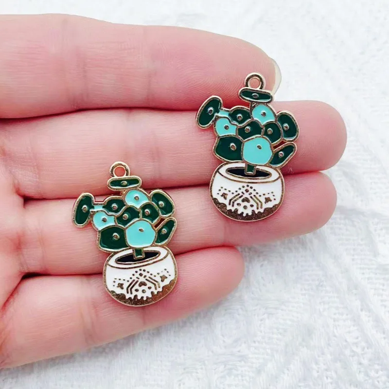 10pcs Cactus Plant Oil Drop Alloy Jewelry Accessories DIY Pendant Keychain Earrings Necklace Hair Accessories Pendant view 4