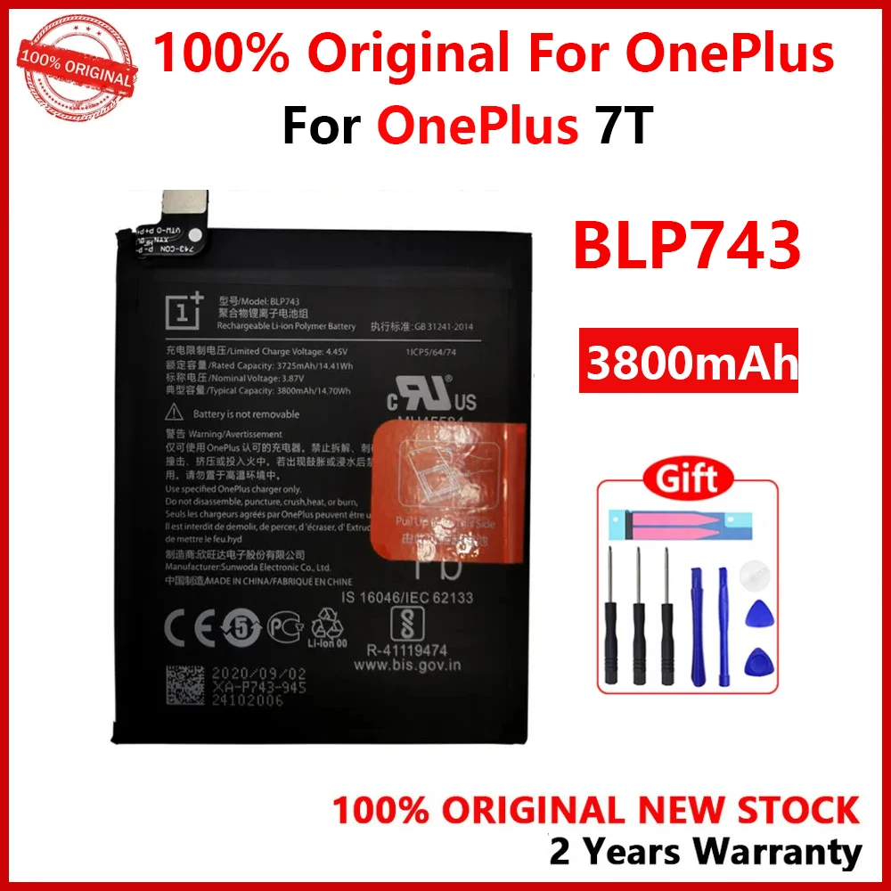 

100% новый оригинальный аккумулятор 3800 мАч BLP743 для Oneplus 7T One Plus 7T, сменные аккумуляторы с подарками