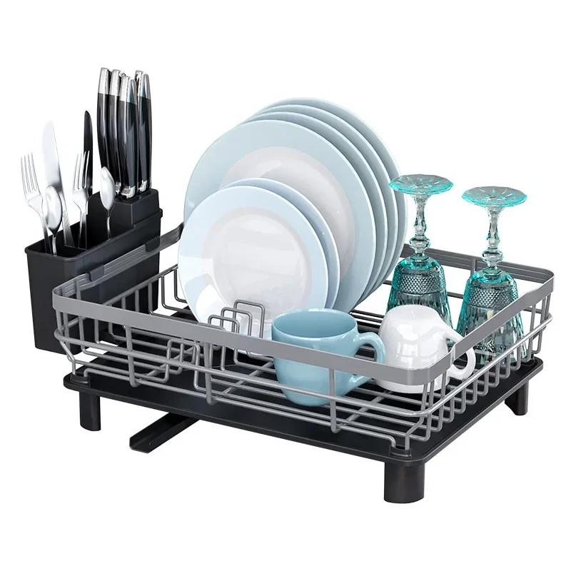 Compact Dish Drying Rack Kitchen Countertop Storage Solution with Drainboard for Plates Bowls and Utensils