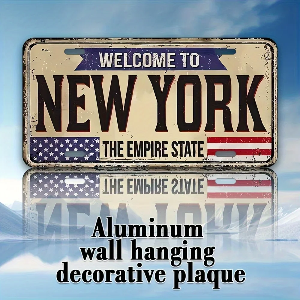 Retro New York Metal  Metal Sign Wall Art Sign Featuring American Flag Design, Ideal for Home, Garage, Café, Bar & Restaurant