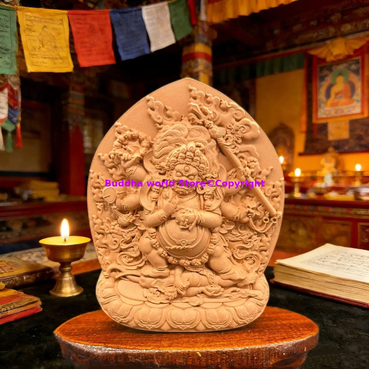 Tibetan Six-armed Mahakala Shadbhuja Mahesvara Handmade clay buddha Holy tsha-tsha Buddhist temple lama monk worship 10cm