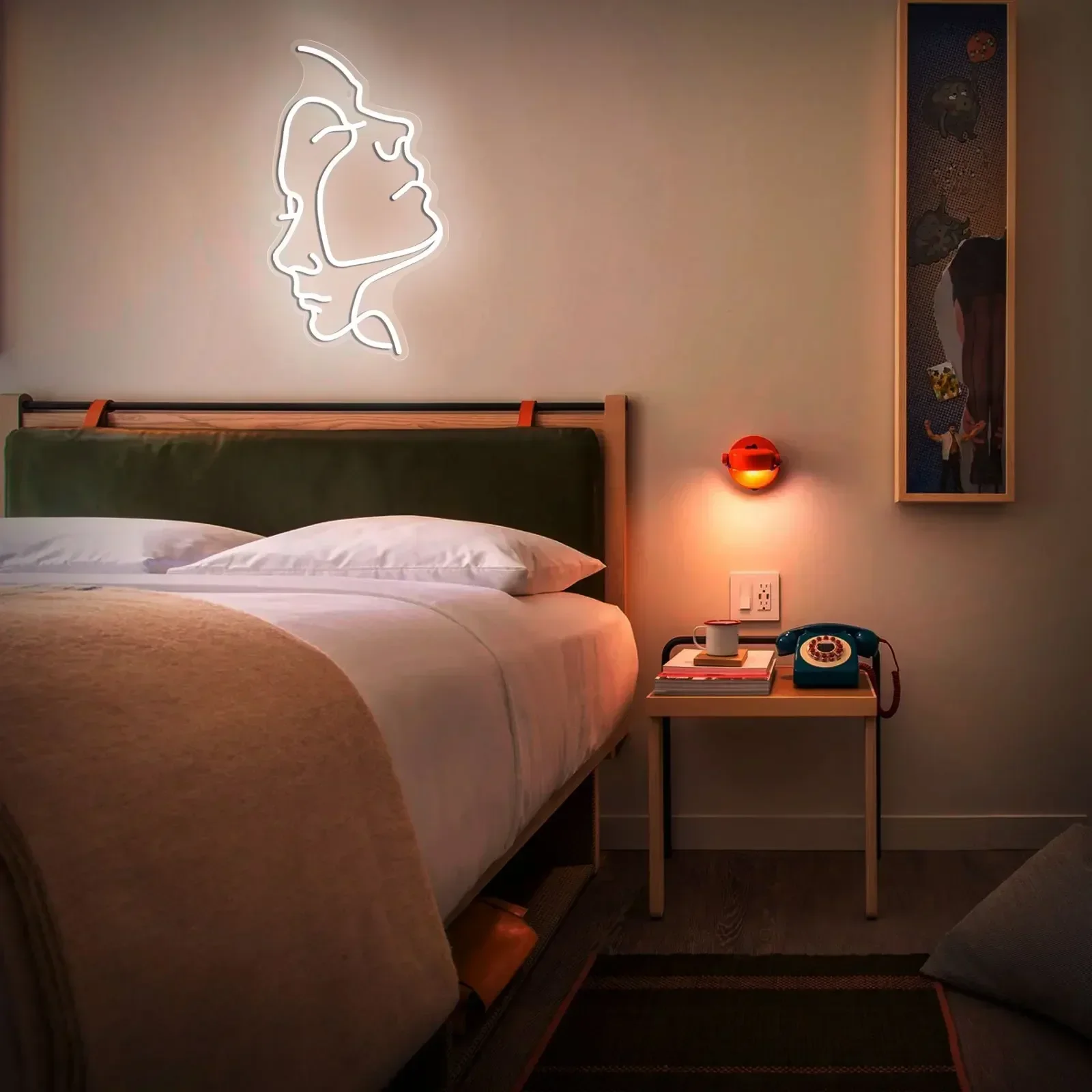 Abstract Face Neon Sign White LED Wall Art Couple Line Glow USB Powered Dimmable Acrylic Lamp Minimalist Bedroom Decor
