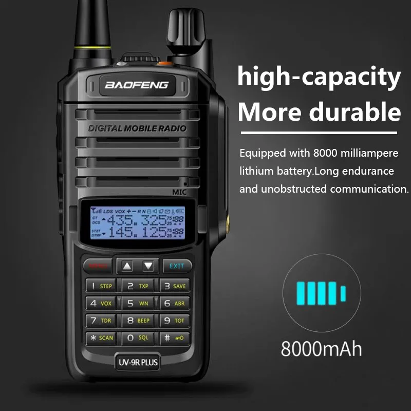 Baofeng UV-9R 플러스 워키토키 듀얼 밴드, 15W IP68 방수, 16km 장거리 휴대용 VHF/UHF 트랜시버, CB 사냥 햄 라디오