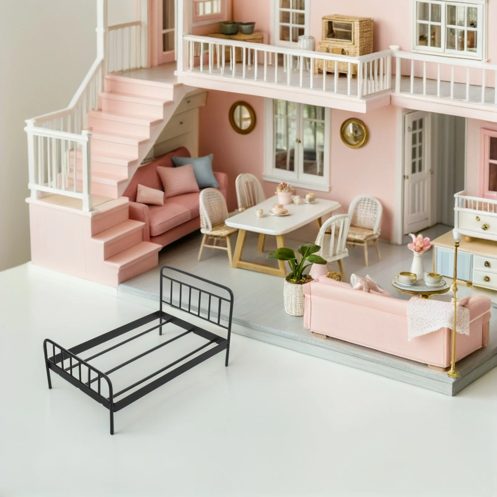 Meubles miniatures pour lit de bébé, jouets, accessoires pour maison de poupée, modèle de chambre à coucher, décoration superposée en fer