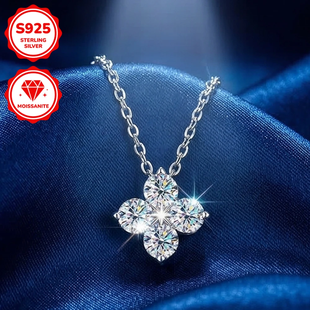 

1pc 0.4Carat This 925 Sterling Silver Four-leaf Clover Moissanite Pendant Necklace Is Simple Yet Charming