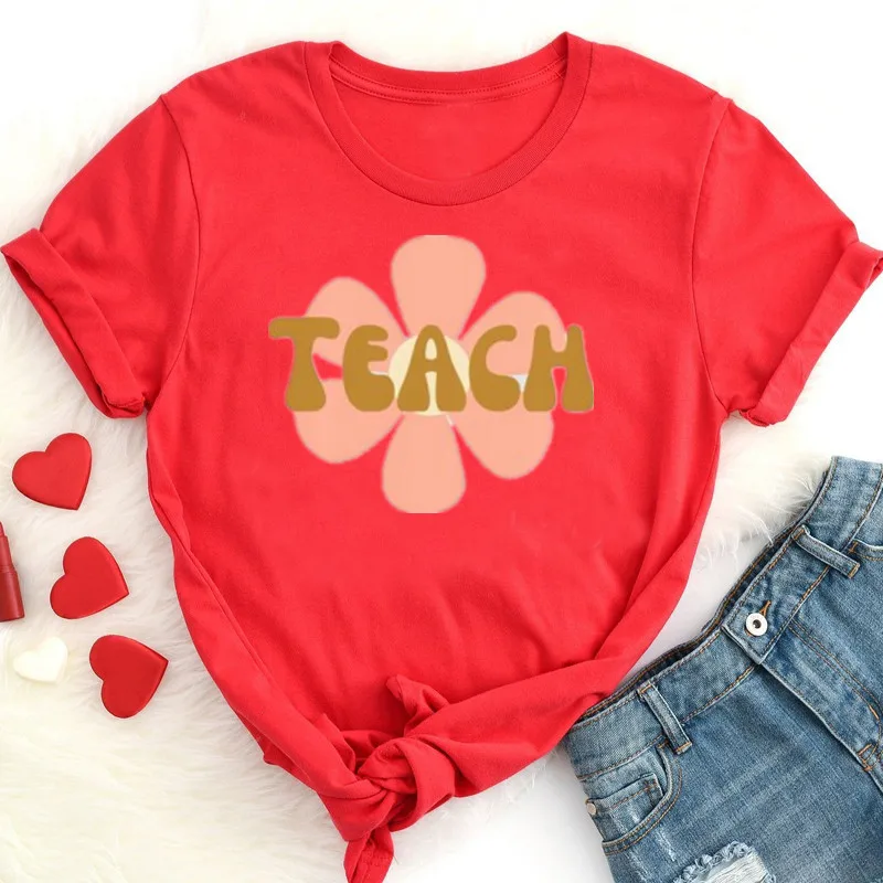 Teacher Flower Shirt Cute Gift for Fashion Cotton O Neck T-shirt Casual Shirt Short Sleeve Top Tees Unisex Streetwear y2k goth