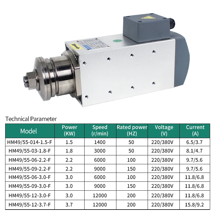 Three-phase spindle for numerical control 220v 380v high-speed metal cutting sawing air-cooled spindle motor