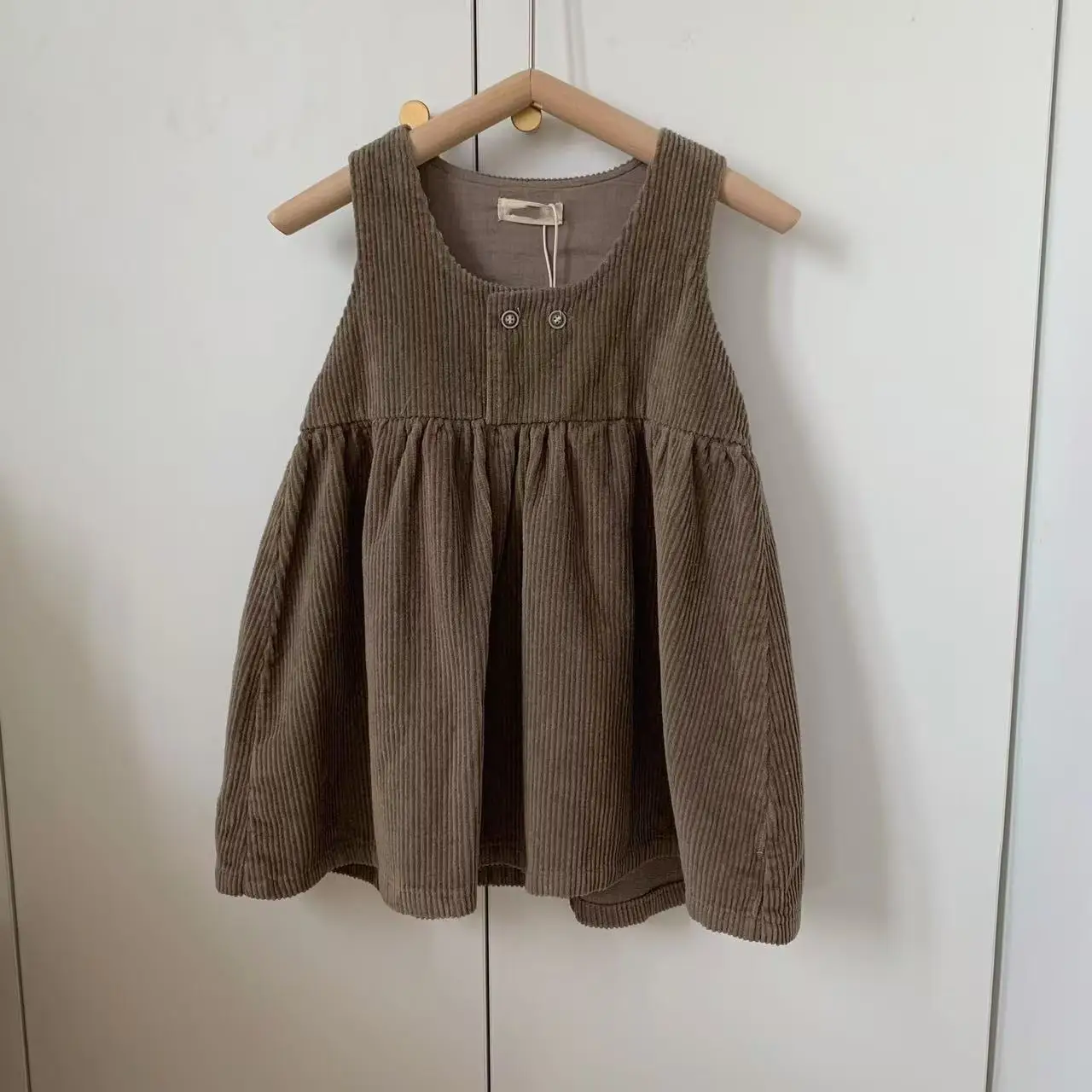 

Girls Sleeveless Dress Spring and Autumn New Baby Corduroy Dress Children's Lapel Loose Dress+T-shirt Set Kids Clothing Set