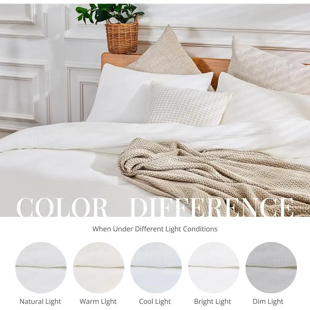 Soft Cotton Queen Duvet Cover Set 3 Pieces Sandwashed Breathable Fabric Zipper Closure Corner Buttons Eco-Friendly Reusable