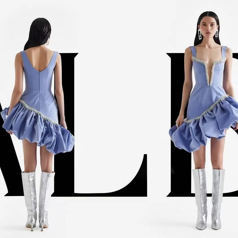 Chique vestidos femininos mini comprimento babados tafetá curto vestido de baile princesa assimétrico em camadas frisado vestidos de baile aniversário wear