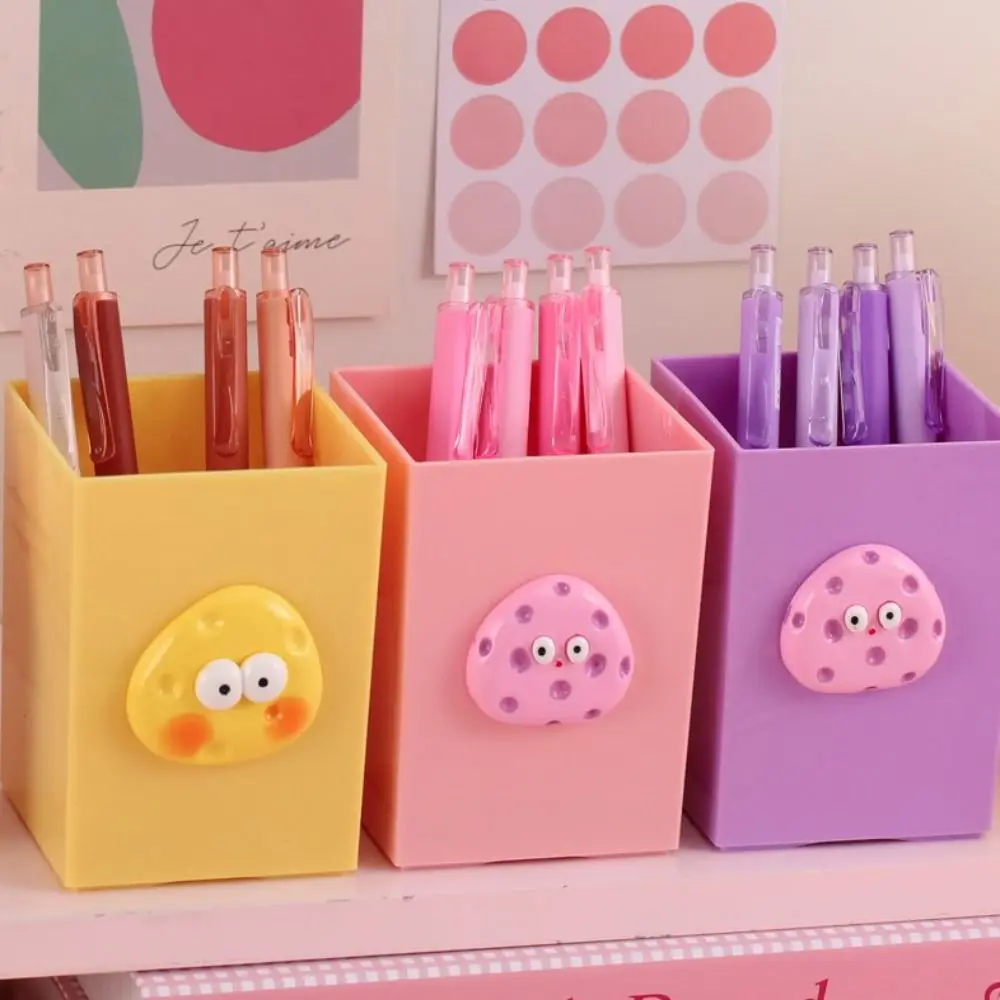 Large-capacity Cute Cheese Pen Holder Multifunctional Tabletop Storage Funny Pencil Container Durable Candy Color