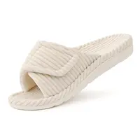 Crestar Women's Fuzzy Plush Slippers Lady Fashion Open Toe House Slippers Faux Fur Lined Slides Indoor Non-slip Cotton Slipper
