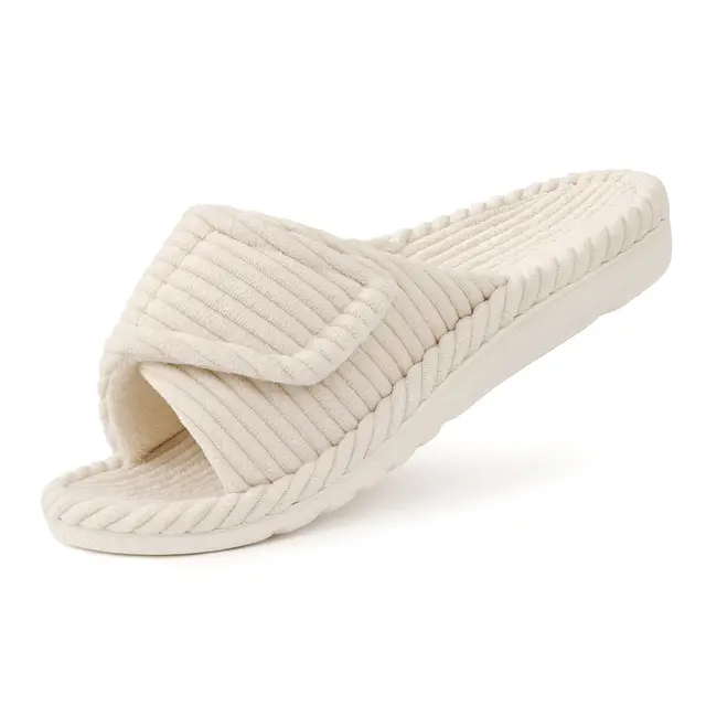 Crestar Women's Fuzzy Plush Slippers Lady Fashion Open Toe House Slippers Faux Fur Lined Slides Indoor Non-slip Cotton Slipper