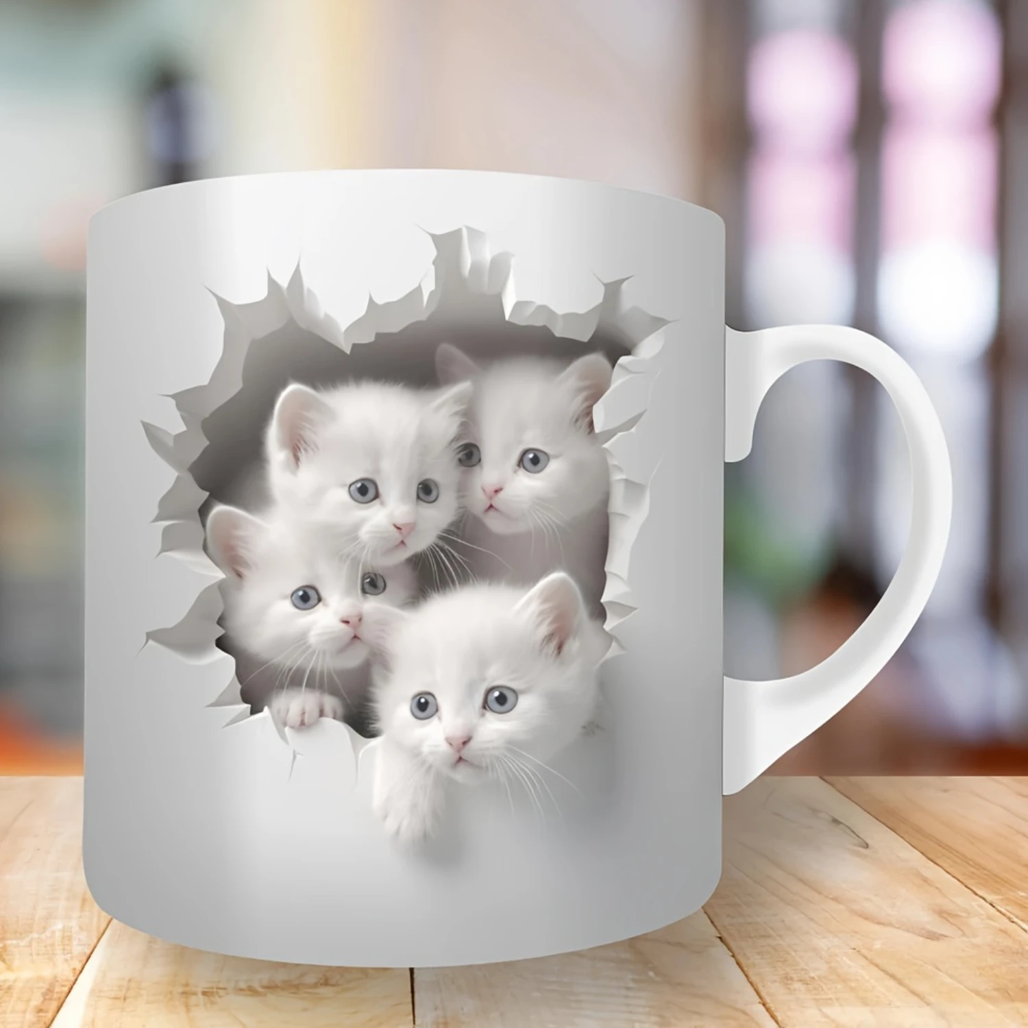 1pc, Kittens Break Through Coffee Mug, Ceramic Coffee Cups, Water Cups, Summer Winter Drinkware, Birthday Gifts, Holiday Gifts