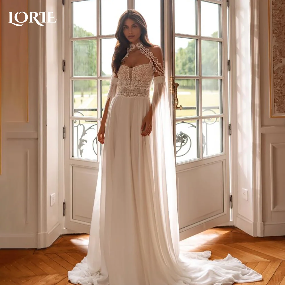 

LORIE Ivory Mermaid Wedding Dresses Pearls Lace Applique Tulle Bridal Gowns Square Neck Spaghetti Straps Vintage Gown Customized