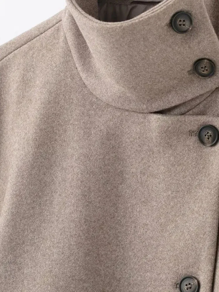 

HH Women Autumn And Winter High Stand Collar Long Sleeves Side Pockets Single Breasted Leisure Short Jacket Street Style Jacket