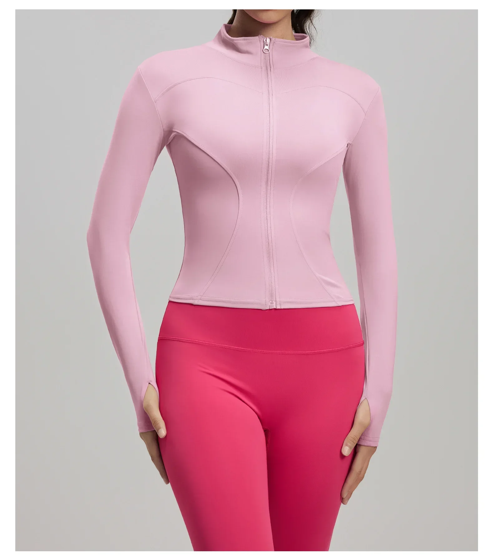 Herbstliche Sport- und Yoga-Jacke für Damen, Stehkragen, Langarmjacke, figurbetontes Trainingsoberteil, Fitness-Oberteil, Rad- und Laufoberteil – Detail 15