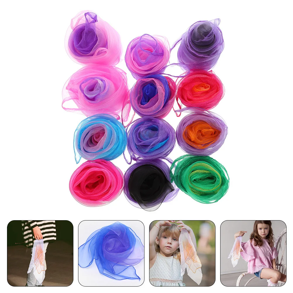 

12Pcs Chiffon Dance Scarves Lightweight Decorative Juggling Scarves for Kids Stage Performance Colorful Gift Dance Props