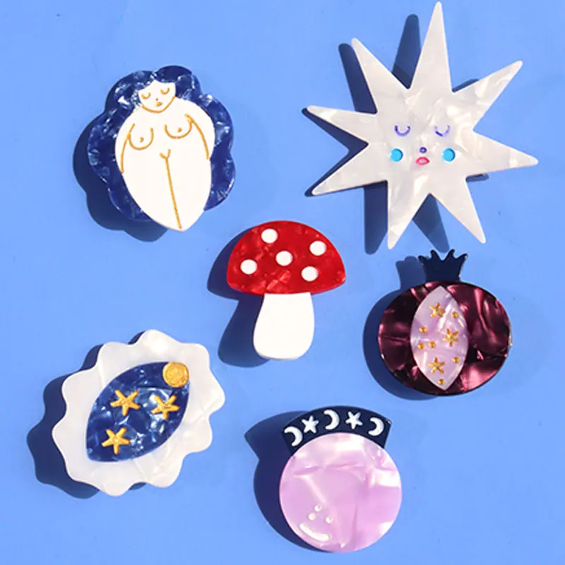 Geometry Irregular Star Moon Planet Mushroom Painting Abstract Human Body Line Hair Pins for Women Trendy Personality Barrettes