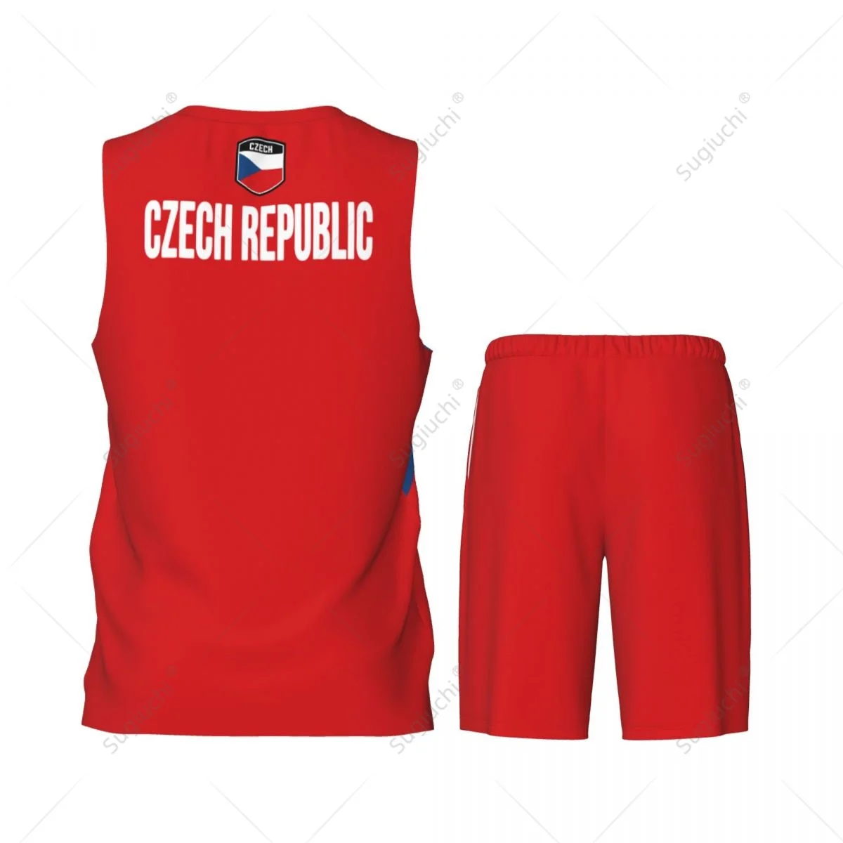 Men Czech Republic Flag Basketball Set Shirt & Pants Sleeveless Exclusive view 3