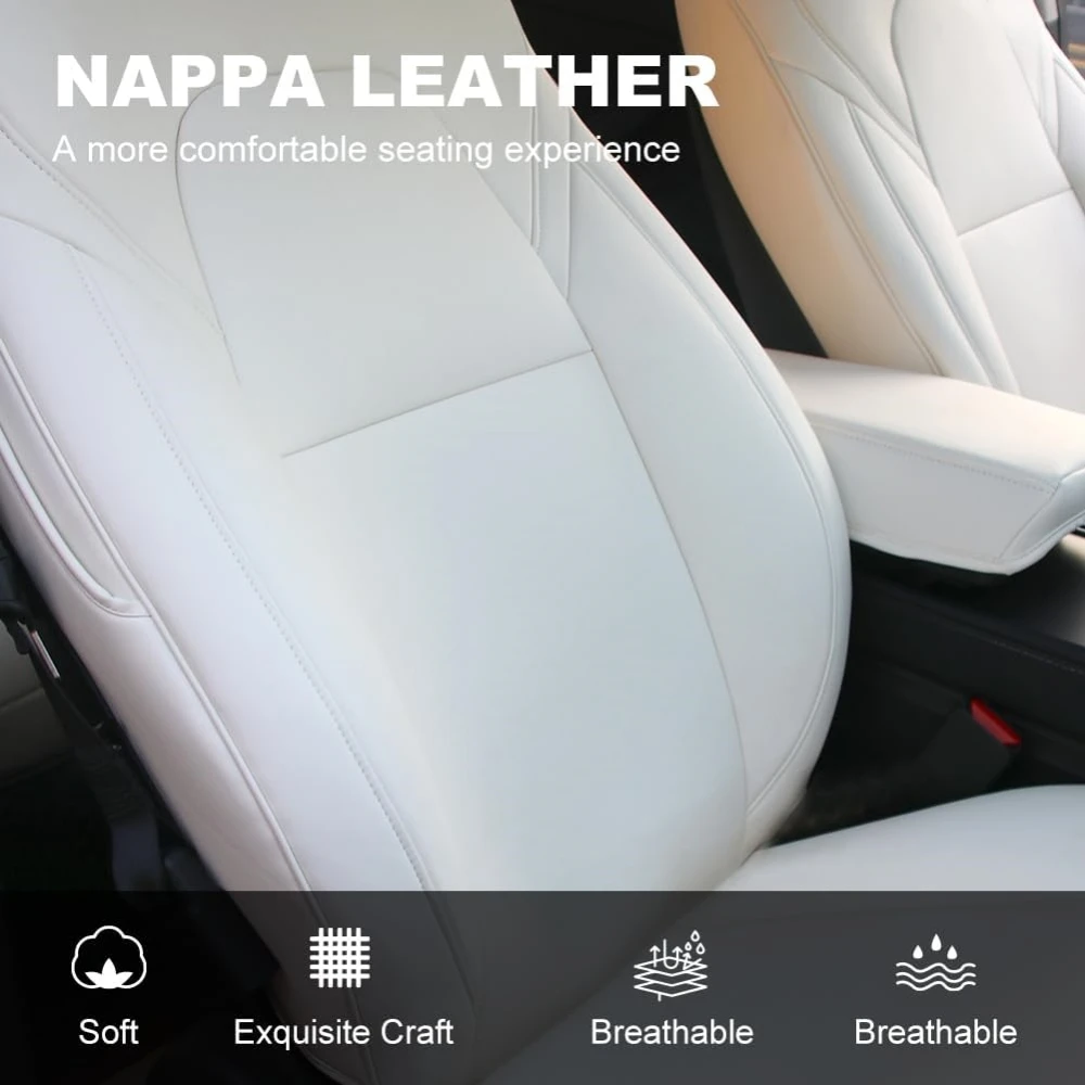 For Tesla Model Y Seat Covers 2017-2024 Nappa Leather Seat Cover Cushion Protector Cover All Weather Anti-dirty Pad White