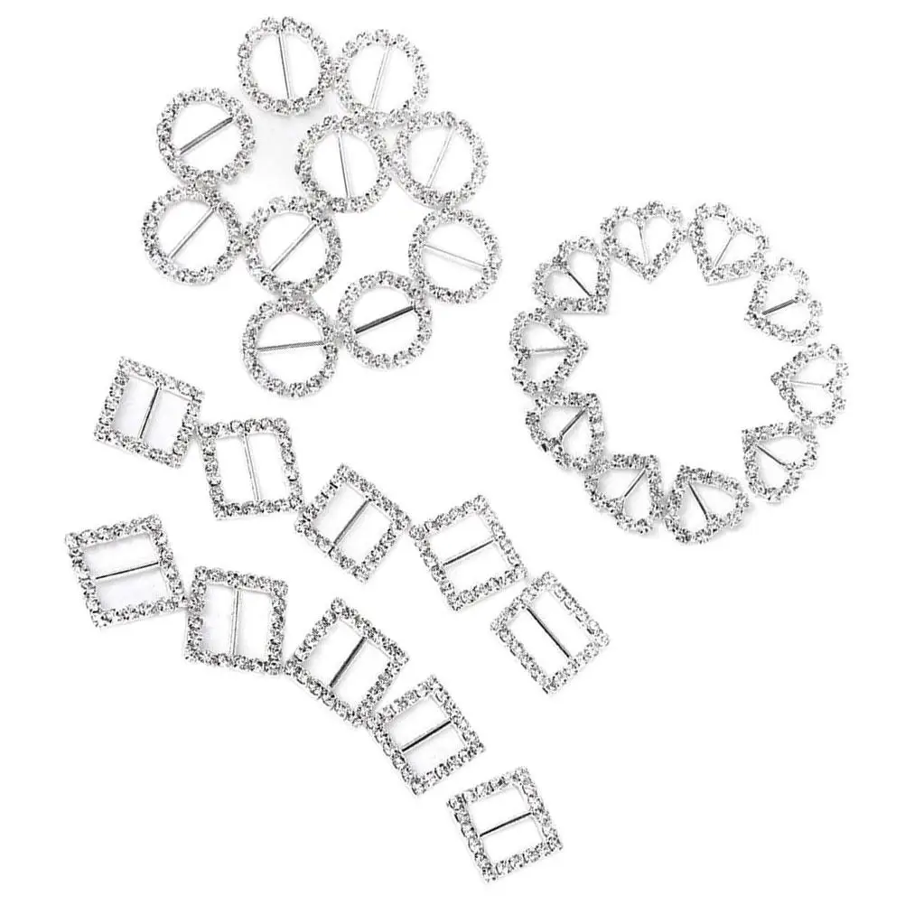 

30pcs Silver Rhinestone Ribbon Buckles Fancy Sliders for Wedding Hair Bows Clothes Card Scrapbooks Gift Box Decorations