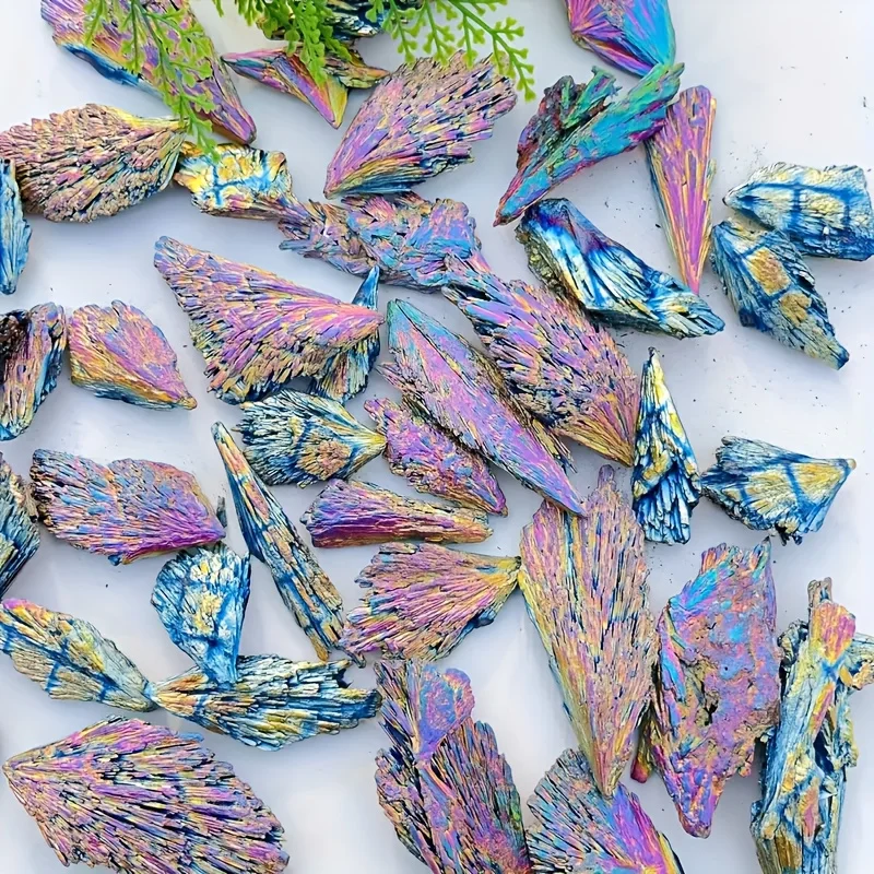 1 قطعة/5 قطعة حجر ريشة لهب هالة أزرق/أرجواني مذهل-عينة كيانيت سوداء مع قزحي الألوان للديكور المنزلي والهدايا