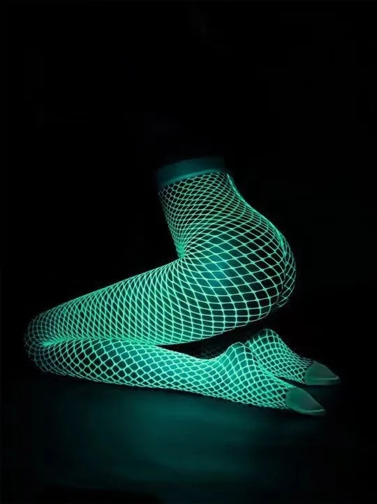 Women Noctilucence Hot Hollow Out Fishnet Stockings Stylish Party Club Mesh Pantyhose Fashion Luminous Nylon Tights 1pcs tt100