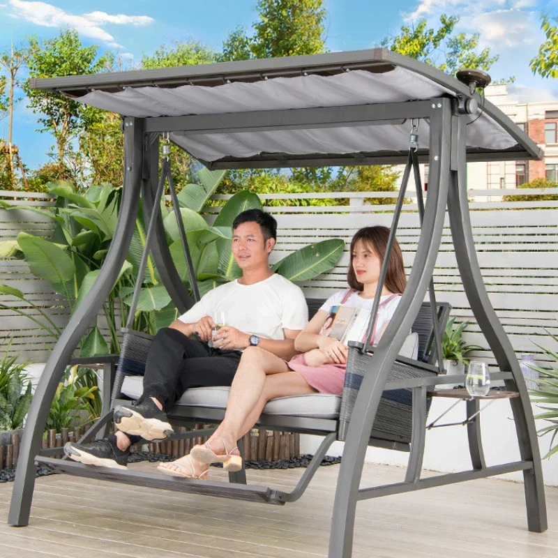 

Outdoor solar swing rocking chair terrace courtyard garden double swing balcony hanging chair rocking chair