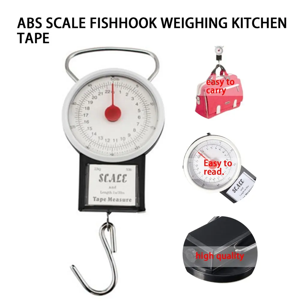 New 22kg Mini Dial Portable Hanging ABS Plastic Scale Fishing Hook Said Weighing Kitchen With Tape Measure Fish scales Home USE