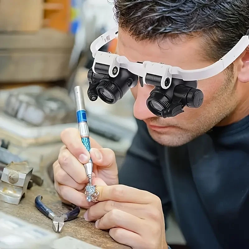 

8X-15X-23X, head-mounted magnifying glass, 2 LED lights, 3 sensor lenses for reading, jewelry making and precision work