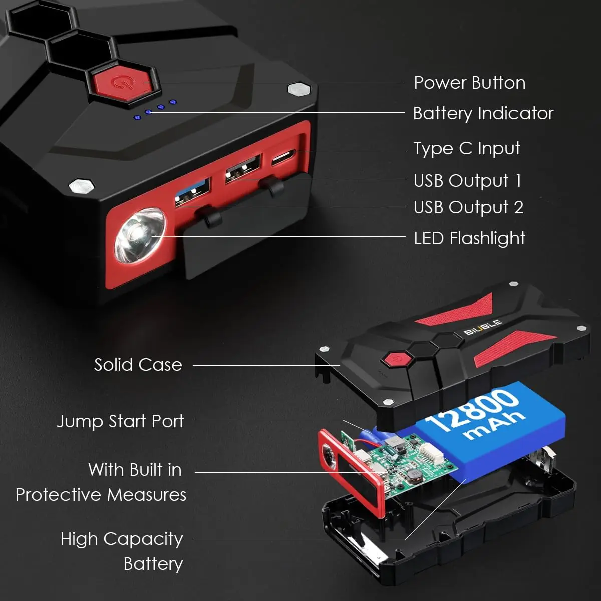 حزمة Jump Starter 5000A 12V Lithium Boost مع USB-C وإضاءة LED #4