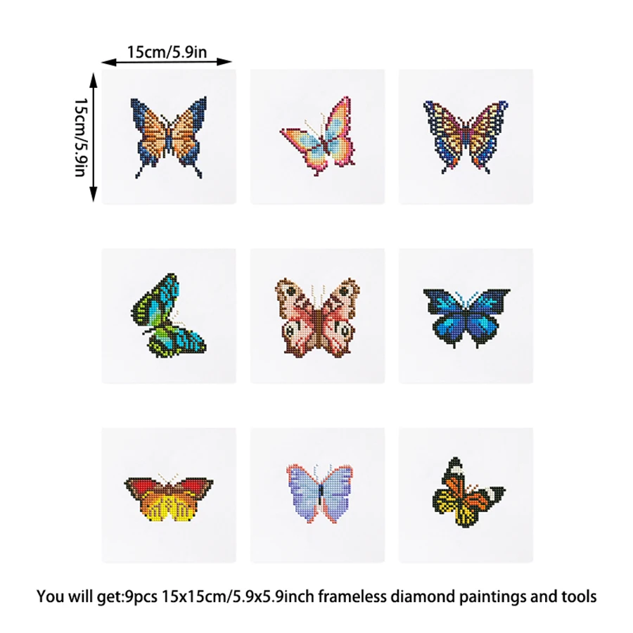 9 pieces, butterfly animal DIY mini diamond painting set, suitable for desktop decoration and casual creation