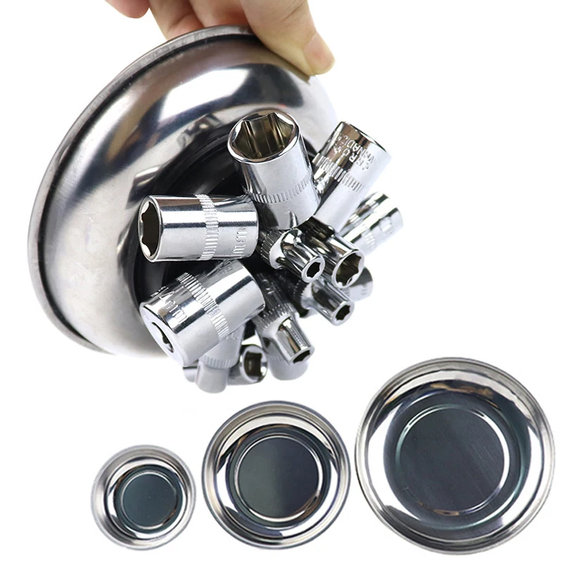 

3/4/6 Inch Round Magnetic Tray Stainless Steel Trays For Nuts Bolts Screws Parts Storage Hardware Tool Organizers Car Supplies