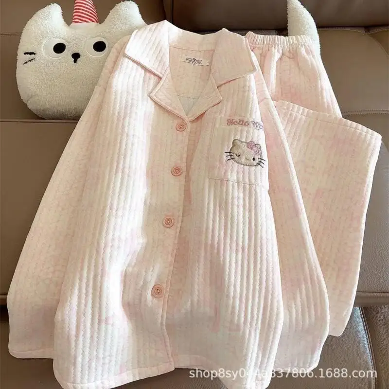 

Sanrio Hello Kitty Pajamas for Women's Thickened Fashion Casual Winter Homewear Sweet Can Be Worn Outside Sleepwear and Pants