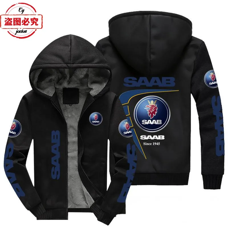 SAAB car logo printed jacket sweatshirt men's fleece hoodie jacket SAAB team uniform