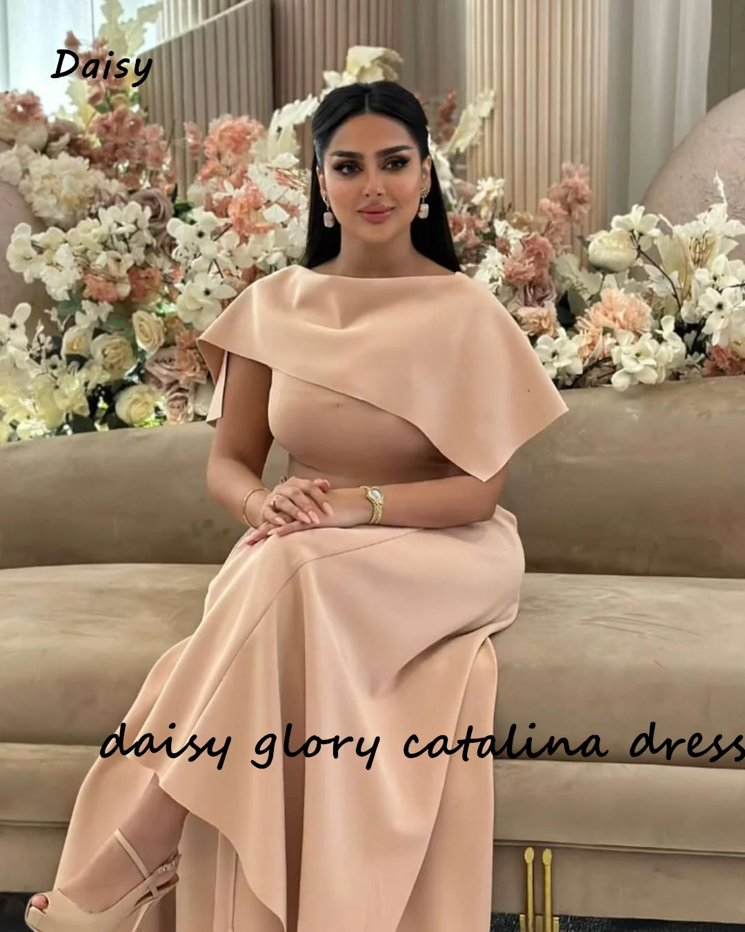 Vestido de fiesta de color burdeos para mujer, vestidos de noche con cuello redondo, línea A, longitud hasta el tobillo, color rosa claro, estilo