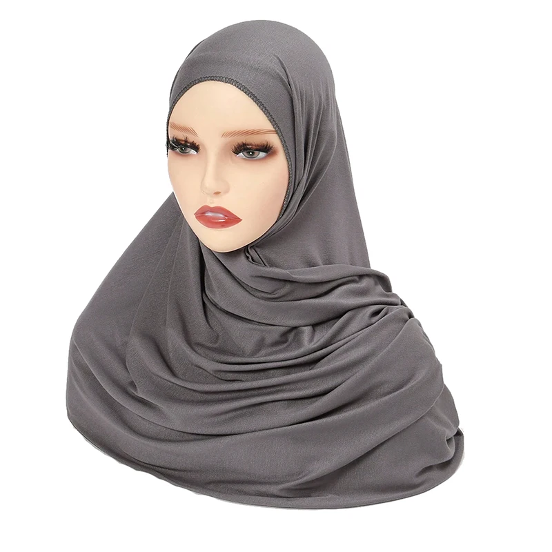 Écharpe Hijab en Jersey de Polyester pour Femme, Long Châle Musulman, Turban Doux Uni, Enveloppes de Tête, Bande de Sauna Africain, 180x80cm