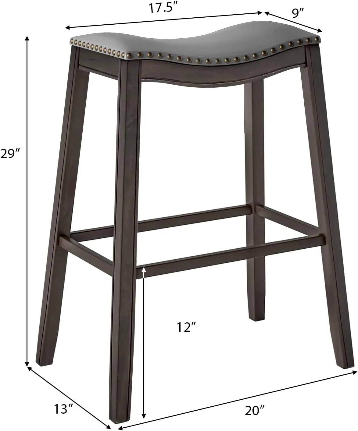 Backless Saddle Bar Banquetas, Balcão Barstool, Cadeiras Sólidas, Nailheads e Sólidos, Conjunto de 2, 29"