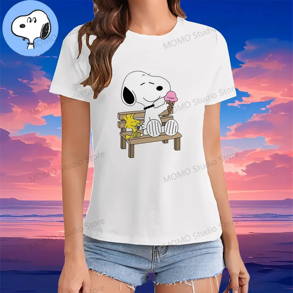 XS-3XL Short Sleeve 2024 Tees Women's T-Shirt Woman Clothing Snoopy O-Neck Anime Kawaii Streetwear 3D Print Y2k Tshirt Summer