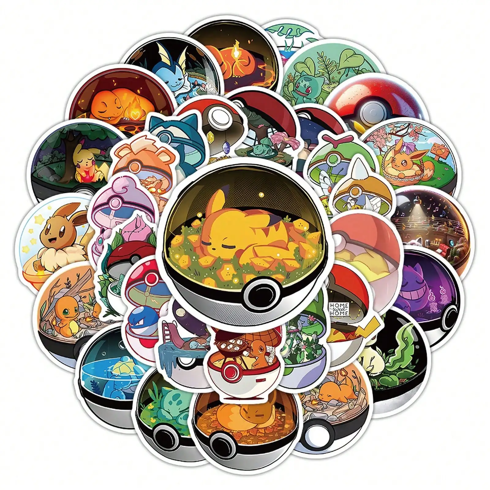 50PCS Anime Pokémon Poke Ball Stickers Cool Graffiti Decals DIY Decoration For Phone Laptop Stationery PVC Waterproof Toys Gift