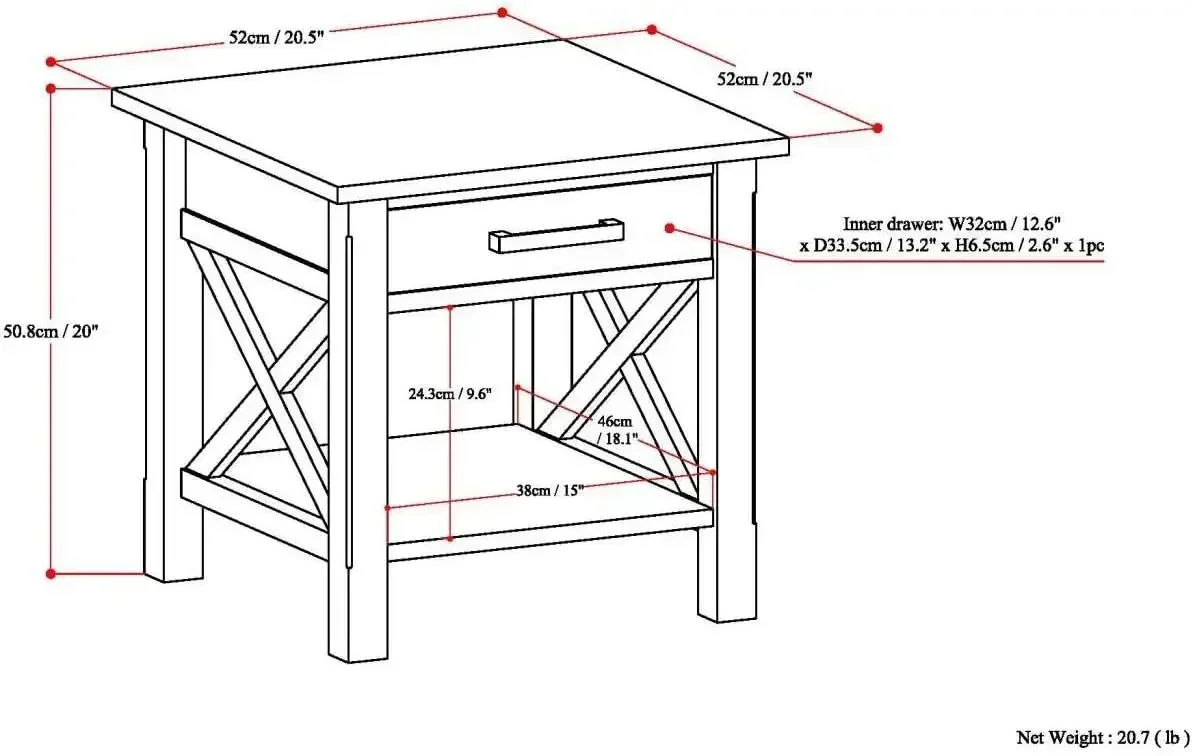 SIMPLIHOME Kitchener SOLID WOOD 21 inch wide Square Contemporary End Side Table in Medium Saddle Brown with Storage