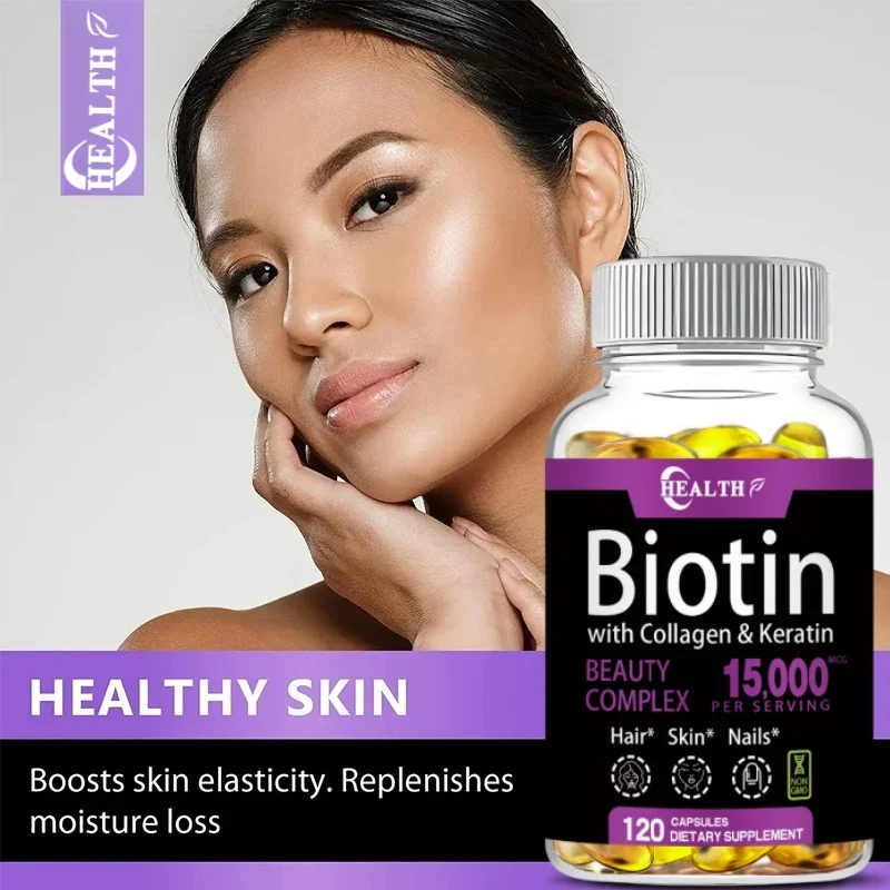 HEALTH with Biotin + Collagen + Keratin Supplement - for Hair, Skin, Nail Health | Non-GMO, 120 Capsules