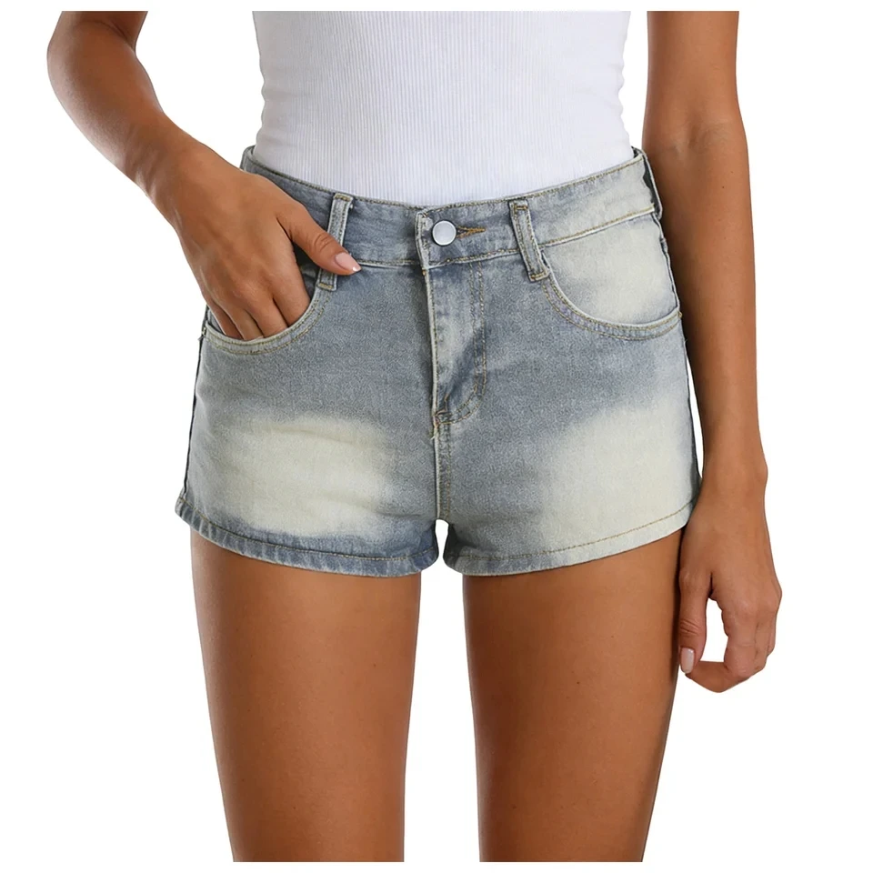 

Summer Women Denim Shorts Fashion Mid Waist Short Pants Streetwear Vintage Washed Mini Jeans With Pockets Female Casual Shorts