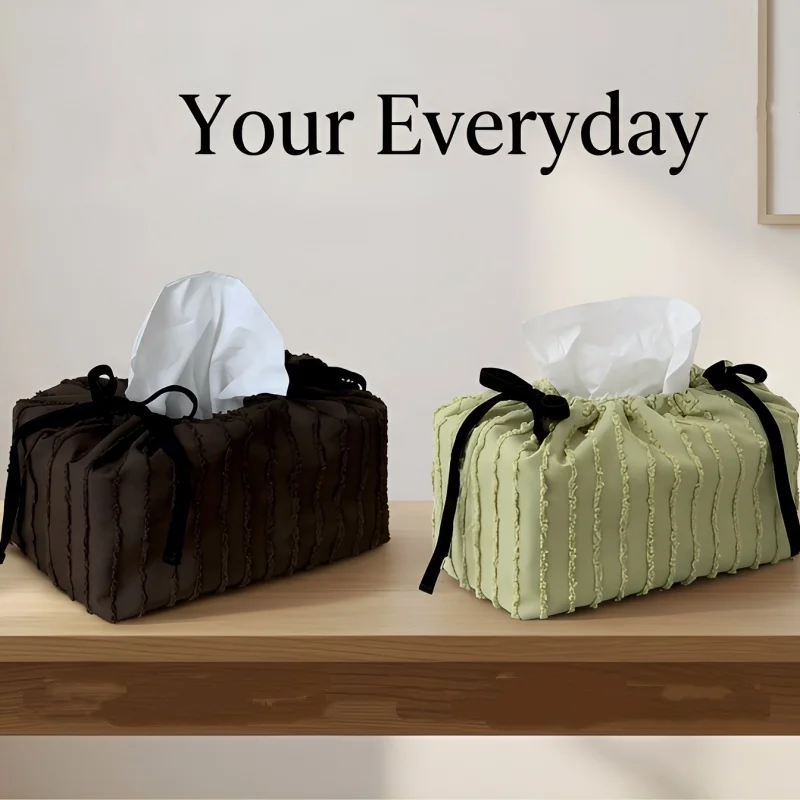 

Fashion Solid Color Adjustable Fabric Ribbon Drawstring Tissue Bag Practical Paper Towel Holder Tissue Box Home Decor For 2026