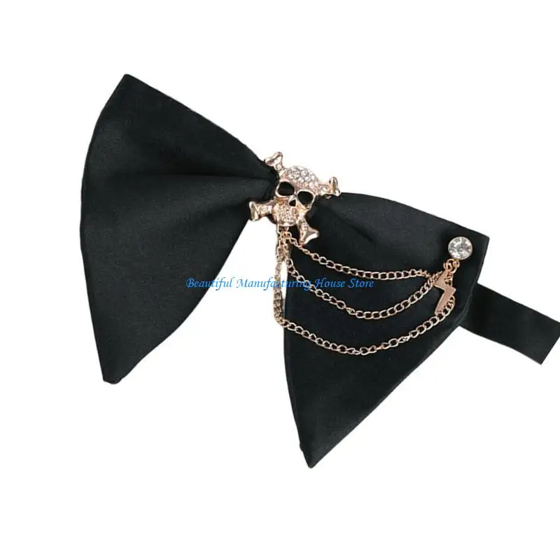 E56A Adjustable Pre Tied Oversized Bows Tie with Pearls for Evening and Parties Event