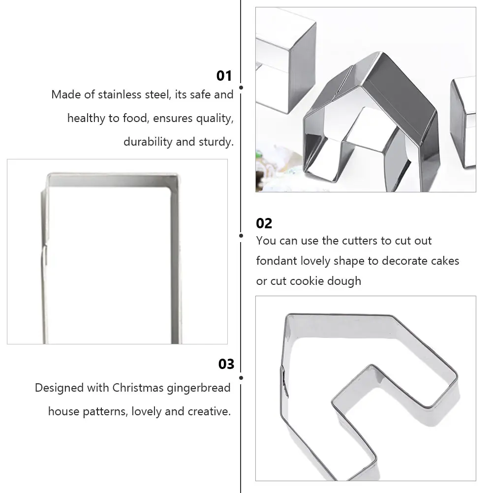 

5 Sets/15pcs Cake Mold Gingerbread House Cutters Holiday Cookie Baking Kit Biscuits Stainless Steel