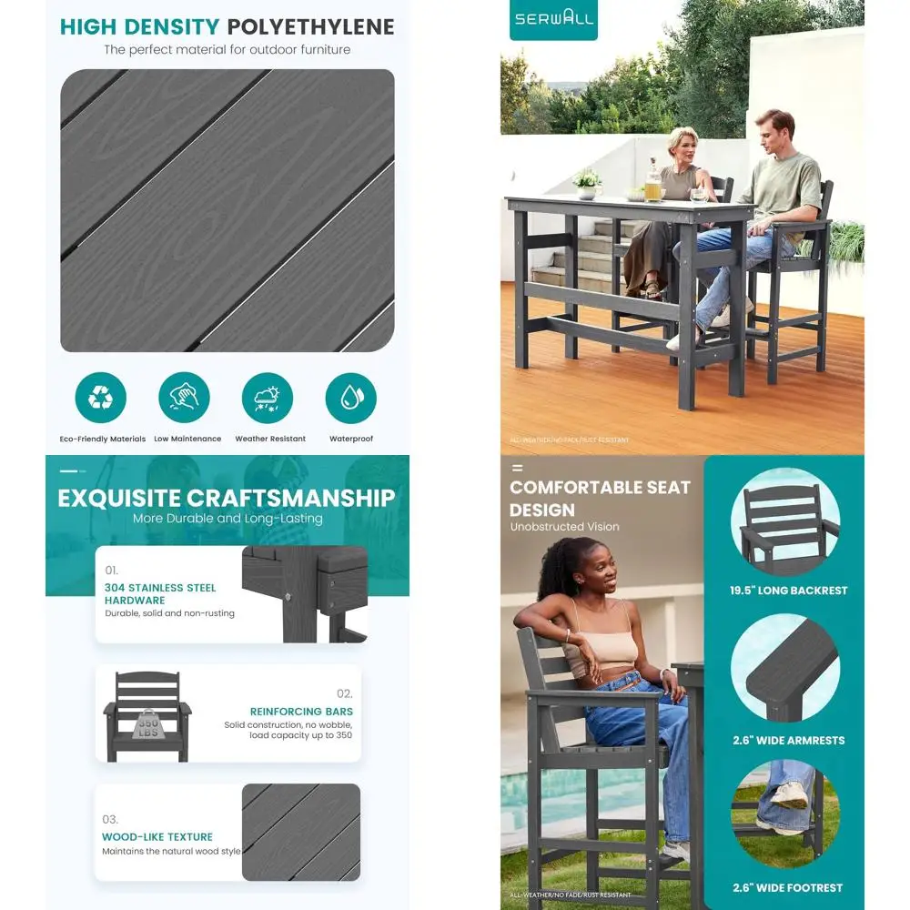 

Outdoor Bar Table and Chairs Set, Adirondack Bar Chairs Set of 2 and Bar Height Table, All Weather HDPE Outdoor Patio Bar Set, O