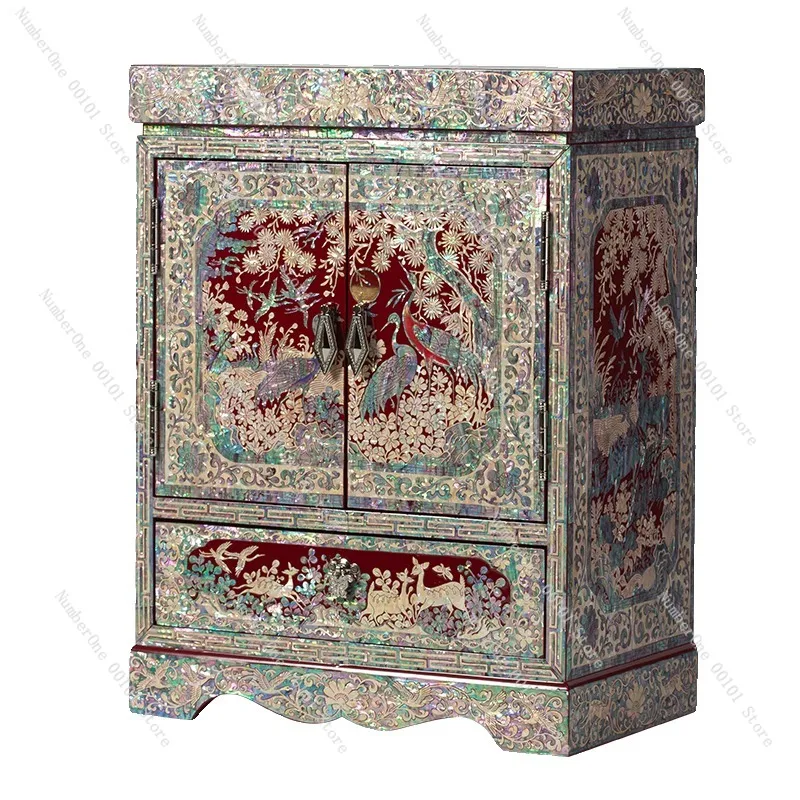 Mother Of Pearl Lacquer Jewelry Box Vintage Chinese Style Handmade Storage Organizer Large Capacity Wedding Bride Gift Cabinet